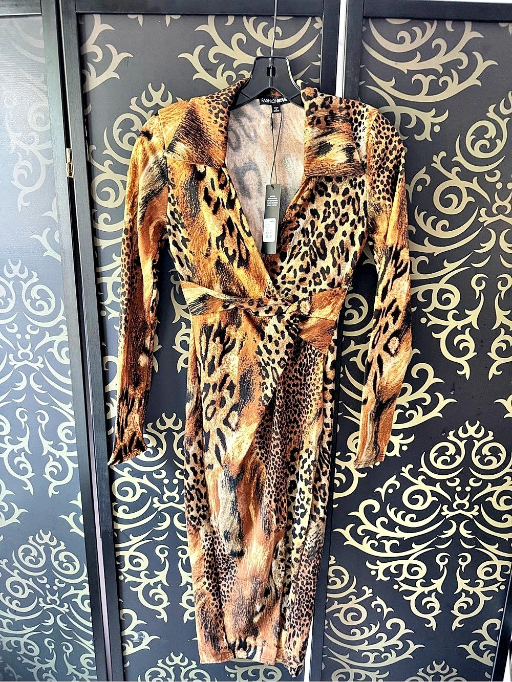 Fashion Nova Huntress Long Sleeve Sweater Midi Dress Animal Print Midi Dress